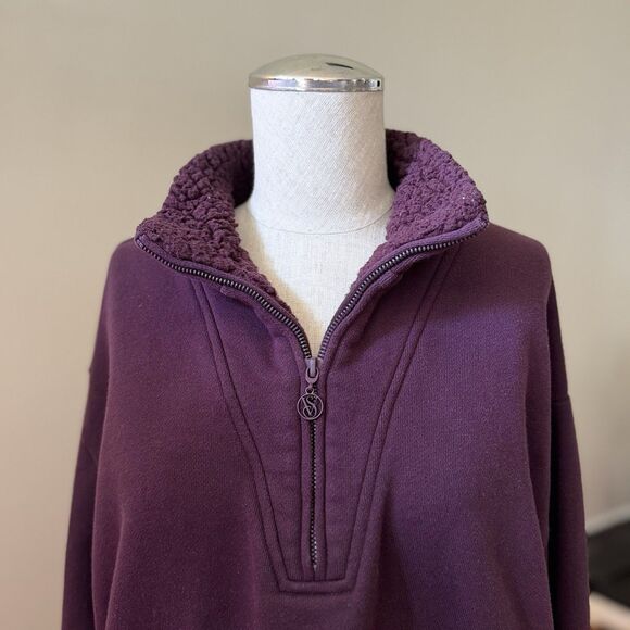 Victoria's Secret Fleece Lined Quarter Zip Pullover Sweater Sweatshirt Purple XL - Picture 16 of 16